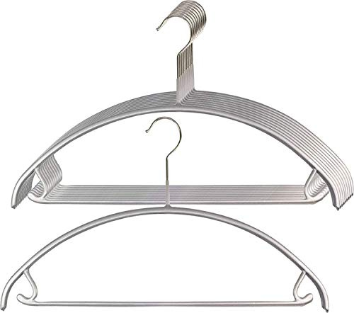 MAWA Universalbügel, 10 Stück, platzsparende Bügel mit Rockhaken und Steg für Hosen, Röcke und Tops, 360° drehbar, Antirutsch-Beschichtung, 36 cm, Silber