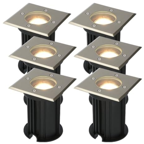 HOFTRONIC - 6er Ramsay Terrassen Einbaustrahler GU10 Edelstahl Eckig 4 Watt 345 lumen Boden Licht 2700K Extra Warmweiß LED Einbauleuchte IP67 Wasserdicht - Dimmbarer Bodeneinbauleuchte außen