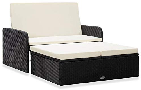 Tidyard 2-TLG. Garten-Lounge-Set mit Auflagen Lounge Sofa-Garnitur Gartenset Rattanmöbel Balkonset Gartensofa Sitzgarnitur Fuer Garten& Terrasse & Balkon Poly Rattan Schwarz