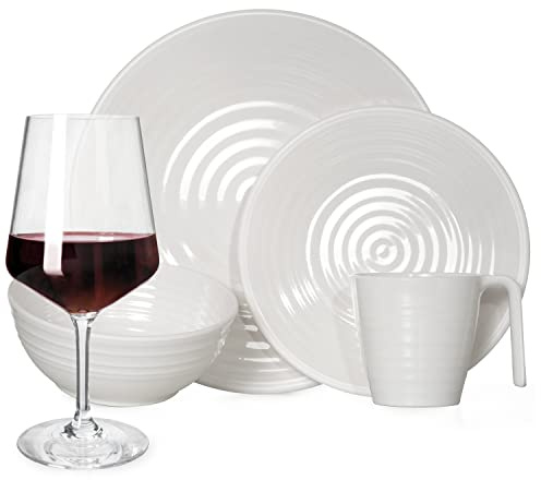 Vaisselle de camping en mélamine pour 4 personnes - Design crème - 16 pièces - Verres à vin rouge - Vaisselle de table de pique-nique BBQ