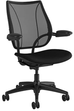 Humanscale Liberty Home Office Desk Chair, Adjustable Duron Arms, Black Frame, and Fourtis Seat Fabric with Hard Floor Casters