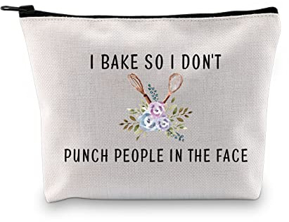 Funny Baker Bag I Bake So I Don't Punch People in The Face Cooking Makeup Bag Baking Lover Gift (Bake)