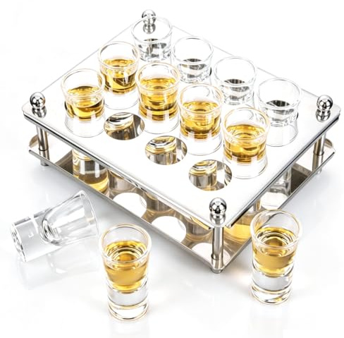 Cyrank Shot Glass Liquor Tray, Stainless Steel Shot Glass Holder Wine Glass Rack Wine Glass Holder Glasses Storage Hanger Drying Rack