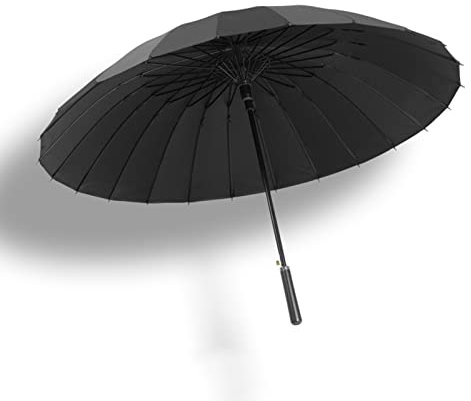 YIDAX Gerader Regenschirm, Großer Automatischer Open Stick Regenschirm, 24 Rippenwinddurchdrungenweg Für Männer Frauen,Schwarz