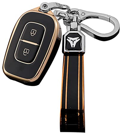 KUNIO Autoschlüssel Hülle passt für Renault Kwid Traffic Dacia Sandero Logan Duster Symbol 2016 2017 2018 TPU Schlüsselgehäuse Cover Schlüsselanhänger Schlüsseletui 2 Tasten Schwarz