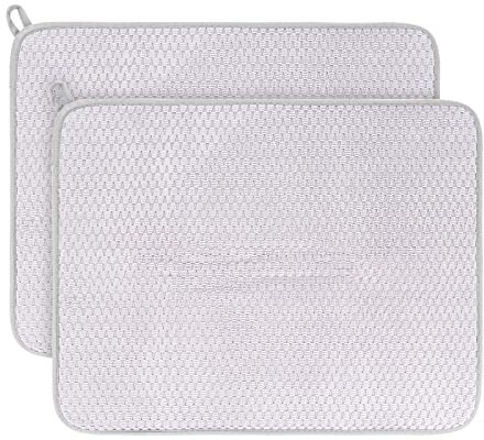 Hensych 2-Pack Groß Mikrofaser Geschirrtrocknungsmatten,Draining Board Rack Mat,rutschfest Einfache Reinigung Hitzebeständiges Pad,Geschirr Matte,Küche Trockenmatte,38 * 50cm(14.96 * 19.68in),Grau