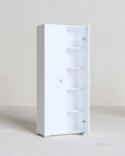 Doomostore. Armadio 2 Ante Clara per la dispensa, Cucina, Multiuso, Lavanderia, spogliatoio 75x35x180H con Ripiani Bianco/Olmo Biancoluna