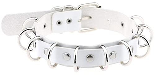 WEITING Multilayers donne ragazze imbracatura Harajuku collane in metallo rotondo goth girocollo collana collo chocker gioielli - bianco