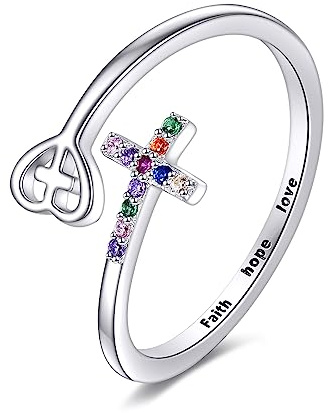 S925 Sterling Silber Einstellbar Ring Chakra Kreuz/Pfeil/Rose Blume/Mondstein Blatt Ring Schmuck Geschenk für Damen Mädchen