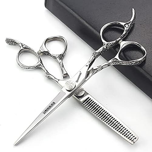 SHARONDS 7-tums professionell frisörsax frisyr rosmönster frisörsax styling verktyg japansk sax-set (15 cm 2-delat set A)