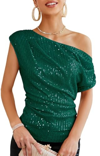GRACE KARIN Haut à paillettes pour femme, tenue festive, vert foncé, M