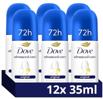 Dove Advanced Care Original Mini Lot de 12 déodorants anti-transpirants en spray - Protège 72 heures contre les odeurs corporelles et l'humidité des aisselles - Technologie Skin Hydration - 35 ml