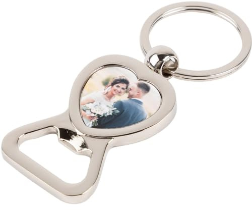 Schlüsselanhänger Flaschenöffner Metall Herz mit Fotodruck - Schlüsselanhänger Flaschenöffner personalisiert mit gedrucktem Foto in Herzform