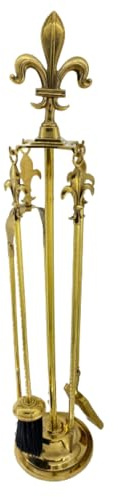 Ensemble d'accessoires pour cheminée kit d'outils perchoir en laiton poli de poêle feu lys artisanat Made in Italy