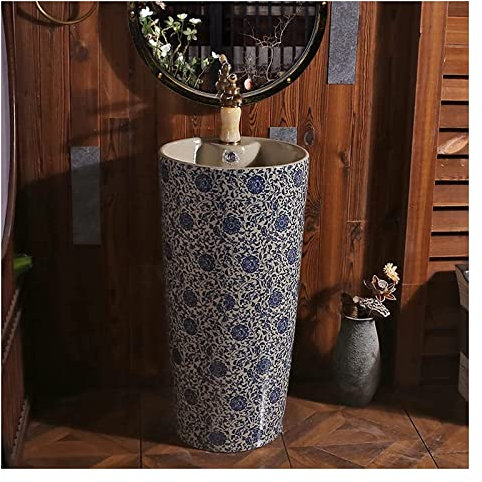 Vanity Unit with Basin,Bathroom Basin Sink with Full Pedestal, Small Apartment Pedestal Sink, Pedestal Bathroom Sink Toilets Basins Handmade with Drain Installation Hole, for Indoo