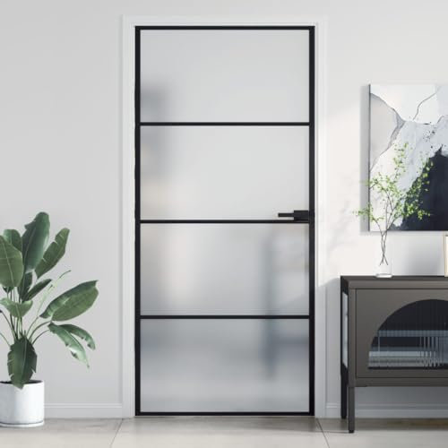 Festnight Innentür Schlank Zimmertüren Schwarz-9 Glastüren Innen 93x201,5 cm Zimmertüren Mit Zarge Komplett Innentüren Mit Zarge Zimmertür Innentüren Glas Hartglas und Aluminium
