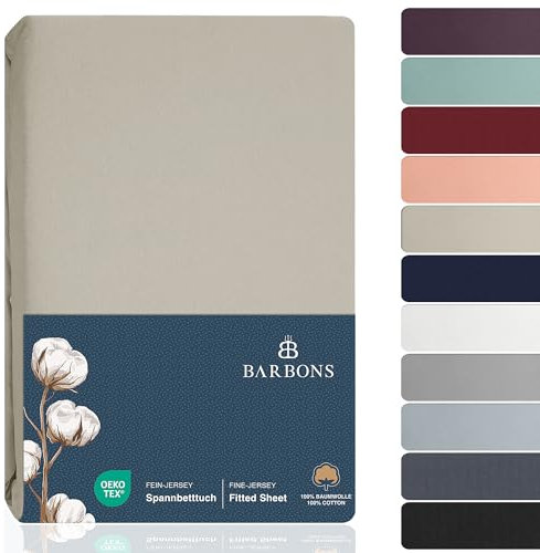 BARBONS Spannbettlaken 180x200cm - 100% Baumwolle Spannbettlaken, Oeko-TEX Zertifiziert, Bettlaken Jersey, Spannbetttuch, Matratzenhöhe bis 25 cm (Sand - 180x200)