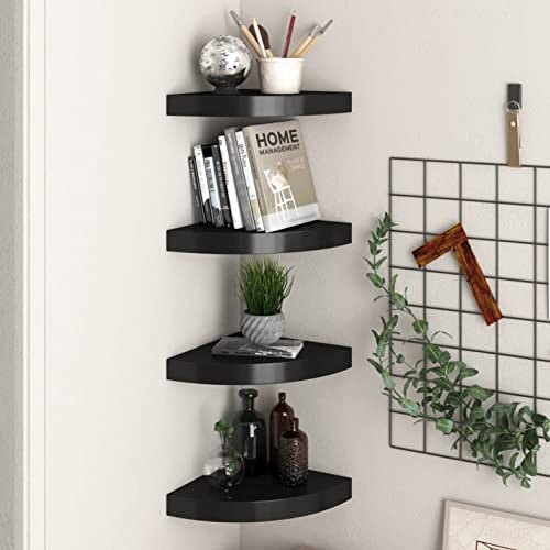 IKAYAA 4 Stk Eck-Schweberegale Wand-Eckregal Eck-Wandregale Schwarz Schwebende Wandregal 25 x 25 x 3.8 cm Regal MDF Regalbrett Hängeregal Wandregale Wandboard für Wohnzimmer Schlafzimmer Flur