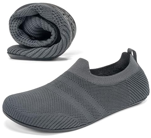 KOWAYI Chaussons Hommes et Femmes d'Intérieur Fermés Légers - Pantoufles Respirantes Cozy Unisexes Pieds Nus - Gris Foncé-SHENHUI-41