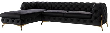 S-Style Möbel Milton Chesterfield Ecksofa Sofa L-Form Couch Eckcouch Wohnzimmer Möbel Wohnlandschaft Polstersofa mit Metallfüßen 5-Sitzer 305x200x73 cm Schwarz Links