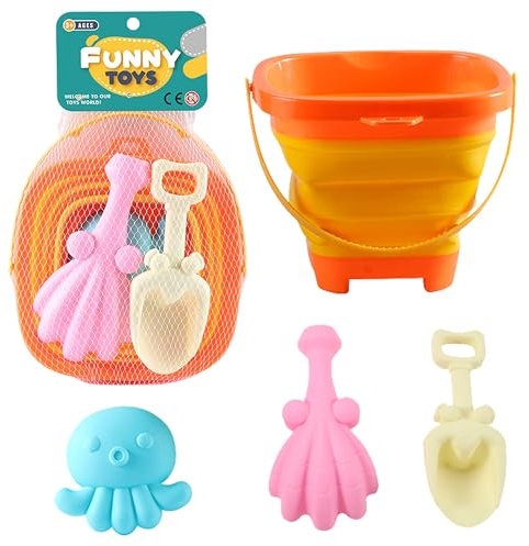 A-SZCXTOP Strandspielzeug Set für Kinder & Kleinkinder,Faltbarer Eimer & Schaufeln & Sandformen & Rechen,Sandspielzeug-Sandwerkzeug-Set,Reise-Sandkastenspielzeug für Jungen Mädchen