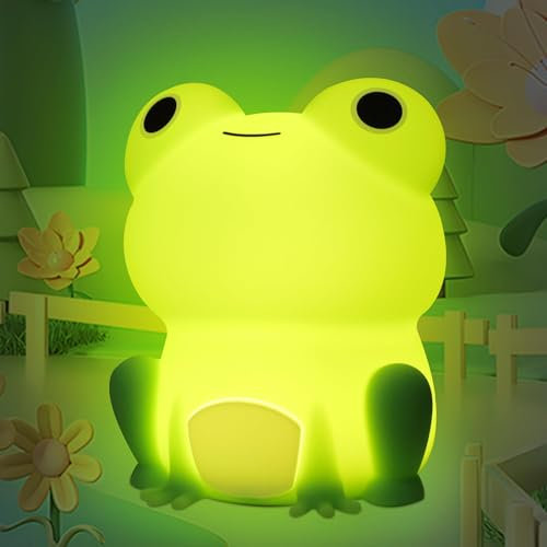 Attivolife Cute Frog Night Light, Soft Silicone LED Touch Lamp for Kid, Nursery Portable Nightlight with Dimmable Timer, Kawaii Bedroom Bedside Table Desk Decor for Boy Girl Xmas Birthday Gifts