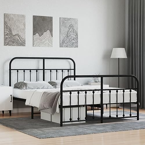 ZQQLVOO Bed Frame Lattenrost Palettenbett Bodenbett Bettgestell mit Kopf- und Fußteil Metall Schwarz 140x200 cm