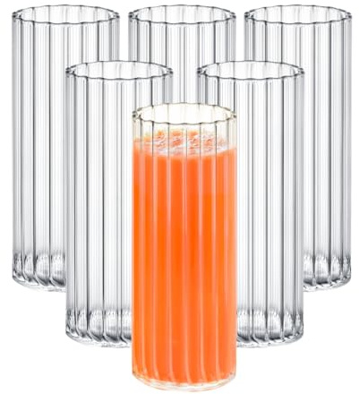 Wilmax - Verres Cannelés - Lot de 6-350 ml - Pour Eau, Jus, Limonade, Thé, Café Glacé, Cocktails - Lavables au Lave-vaisselle