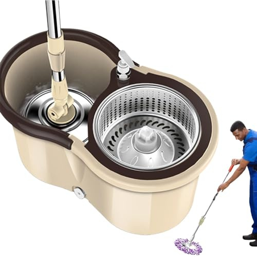 Ensemble Seau Essoreur Et Balai À Franges en Microfibre, Kit Balai Serpillère Et Seau Essoreur, Seau Démontable Et Vadrouille Magique Rotatif À 360° avec 2 Balai Remplaçable