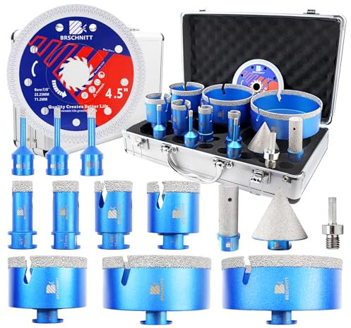 Diamond Core Drill Bit Set - BRSCHNITT Tile Hole Saw Kit 1/4*2/5/16/4/5 1 1-3/82 /3/4/5& 4/5 Finger Bit & 2 Chamfer Bit for Porcelain Tile Ceramic Marble Granite Diamond Blade & Adapters.