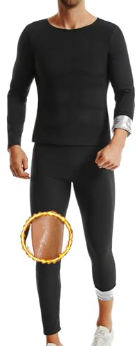 Weyot Traje Sauna Hombre Adelgazante, Conjuntos De Sudor - Camiseta Sauna Hombre + Pantalón De Sudoración, Trajes De Sudoración para Fitness Boxeo Yoga Running,XL,Silver