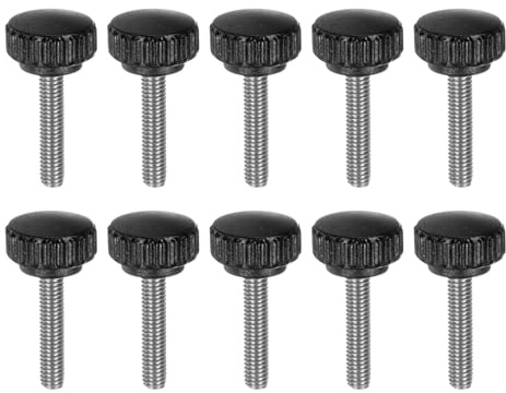 sourcing map 10pcs Knurled Clamping Knobs Thumb Screws M6 x 30mm Metric Male Thread 22mm Matte Plastic Head 304 Stainless Steel Stud Hand Threaded Knob Thumbscrew Handle, Black