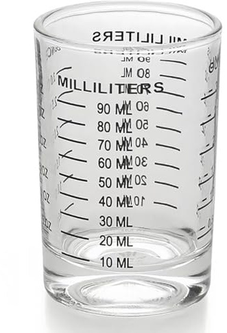 Vaso de chupito graduado, taza medidora de vidrio grueso, taza de vidrio espresso alto, 3 onzas (90 ml)