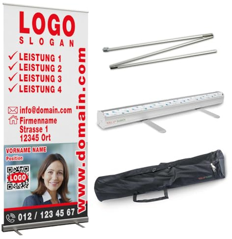 Rollup Banner 85 cm x 200 cm inkl. Display, Halterung, Boden und Gestaltung
