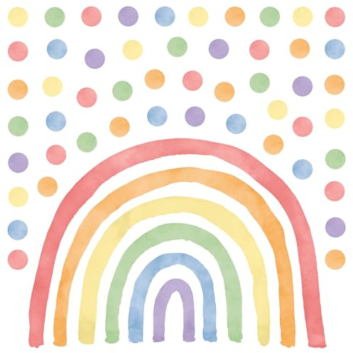 Wally Fox - Wandtattoo Kinderzimmer - Kinderzimmer Deko - Wandtattoo Kinderzimmer Mädchen - Wanddeko, Wandsticker Punkte, Kreise - Regenbogenfarbener, klassischer M+60 Stück Punkte/Tupfen