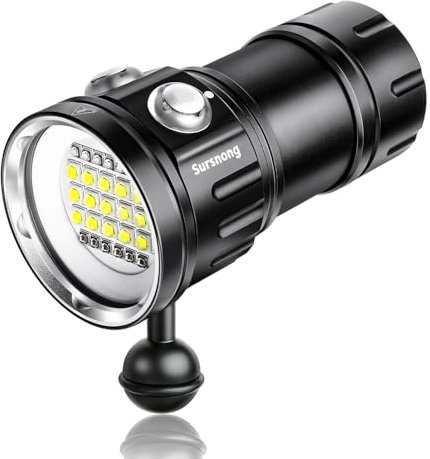 Sursnong N15 6000 Lumens Tauchlampe - Professionelle Unterwasser-Videoleuchte mit 90 CRI, 6500K Weißes Licht, für Tauchen/Unterwasserfotografie/Videografie (IP68 Wasserdicht, 80m Tiefe)