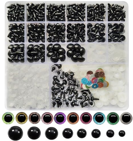 Gxadwzy 350 Stück Sicherheitsaugen Glitzer 10mm und Puppenaugen 5-14mm mit Unterlegscheiben für Häkeltiere Plüschtier