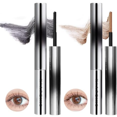 2 Stück Mascara Metallbürste,Ironeye Mascara3d Curling Eyelash Iron Mascara,Lang und Gelockt,Schnell Trocknend,Wasser- und Wischfest,für Natürliche und Schöne Wimpern (Schwarz + Braun)