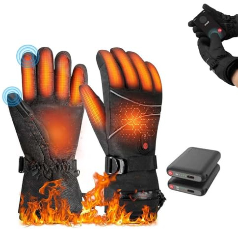Heated Gloves, Beheizte Handschuhe Für Männer Frauen, Skihandschuhe Mit Heizung, Wiederaufladbar 3 Stufige Beheizte Winterhandschuhe, Touchscreen-fähige Thermo-Handschuhe Akku-Heizung (B-5000mAh)