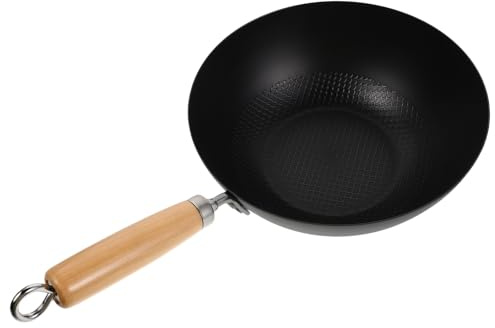 VINTORKY Kleiner Wok Gusseisen Mit Holzgriff Vielseitige Brat Und Kochpfanne Für Elektro Und Induktionsherde Geeignet Für Täglichen Gebrauch