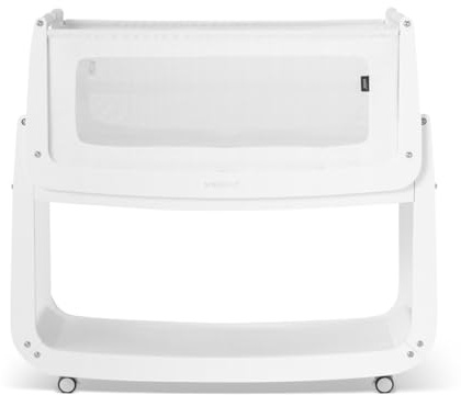 SnuzPod 5 Bedside Crib - Newborn Next to Me Crib with Zip Down Breathable Windows, Lift-Off Bassinet, Portable & Rocking Stand, 3-in-1 Baby Bed with Wheels & Mattress, White