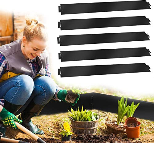 Bordure de pelouse flexible en métal galvanisé de 5 m pour aménagement paysager de jardin, résistante à la rouille et facile à installer, longueur totale de 30,5 m (20 piquets métalliques inclus)