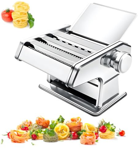 Macchina per la pasta in acciaio inox, manovella manuale con 8 impostazioni di spessore regolabili, per tagliatelle fatte in casa, gnocchi e spaghetti, strumento da cucina perfetto