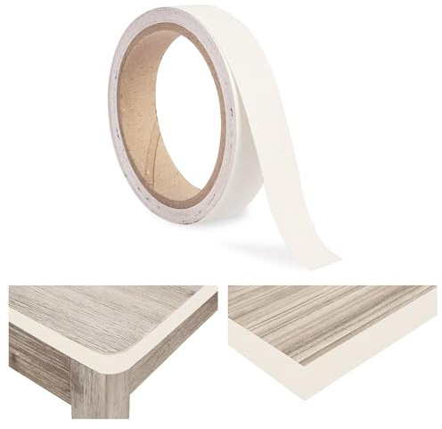 15mm Edging Tape, 10m Self-Adhesive Veneer Edge Banding Strip, Wood Repair Trim Roll, Pre Glued Edge Banding for Furniture, Worktops, Cabinets, Desks, No Iron Needed, Off-White
