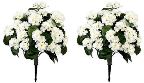 Creperture Juego de 2 begonia artificial con estaca, 60 cm, resistente a los rayos UV, decoración exterior, planta artificial con flor, jardín plantas artificiales de plástico como real, para porche