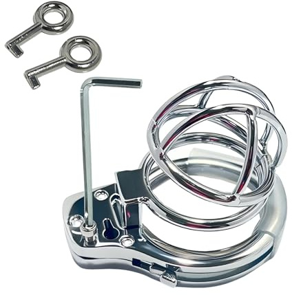 Verstellbarer Keuschheitskäfig Sexspielzeug Peniskäfig aus Metall mit Verstellbaren Ringen von 30mm-50mm Belüfteter Chastity Cage Männer mit Verdecktem Schloss für Penisfesseln (S)