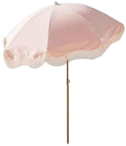 Ombrellone da spiaggia grande, inclinabile, parasole e antipioggia, con nappa bianca retrò, ombrelloni da giardino, terrazza ombrellone da balcone, ombrello rotondo pieghevole vintage 200cm(Striped -
