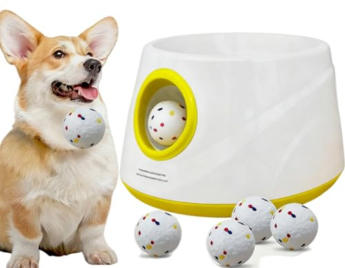 GaleKoon Automatic Ball Launcher for Dogs, Dog Ball Launcher with 6 ETPU 2.3” Balls, Adjustable Distance Thrower for Indoor & Outdoor Fetch Play, Interactive Pet Toy for Small & Medium Dogs