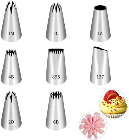 8 stycken spritstyllar, 304 rostfritt stål spritstyllar återanvändbara tyllblommor set professionella tårtor tillbehör tårta dekorera tips för glasyr spritkakor och dekorera kakor muffins