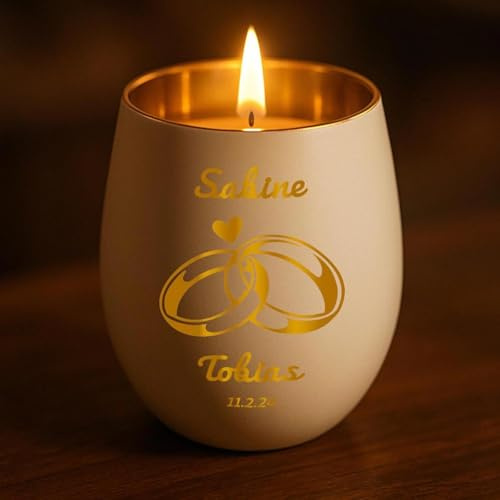 Personalisiertes Windlicht mit Gravur | Motivwahl: Herz, Blume, Ring, Taube | Name + Spruch auf Glas | Geschenk für Frauen, Mama & Paare | Hochzeit, Geburtstag, Valentinstag | Weiß (Muster 10)